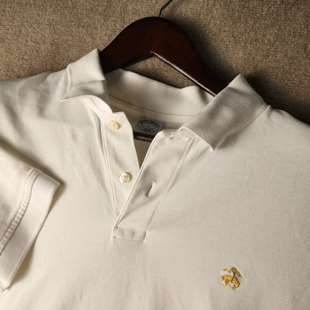 Brooks Brothers Polo Shirt Mens XL White Slim Fit Golden Fleece Cotton Pique